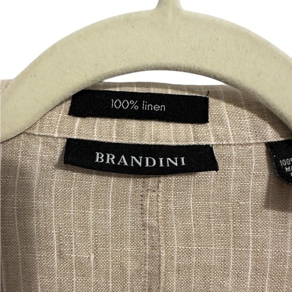 Brandini 100% Linen Tan Cream Striped Blazer 2 Button Closure Relaxed Fit Size M - Picture 9 of 10